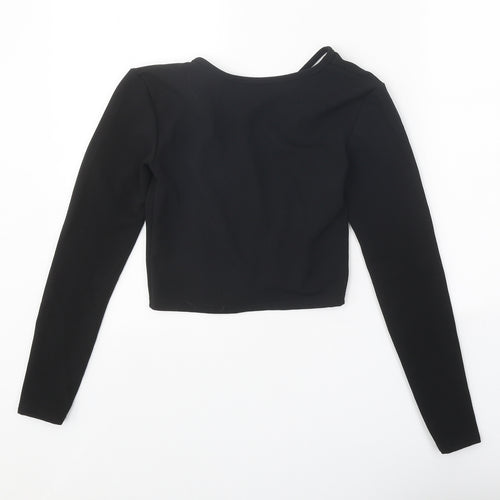 PRETTYLITTLETHING Womens Black Polyester Wrap Blouse Size S Round Neck - Open Back