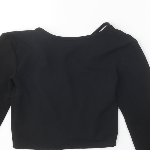 PRETTYLITTLETHING Womens Black Polyester Wrap Blouse Size S Round Neck - Open Back