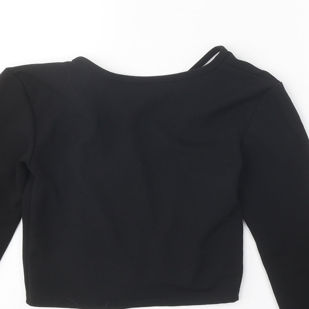 PRETTYLITTLETHING Womens Black Polyester Wrap Blouse Size S Round Neck - Open Back