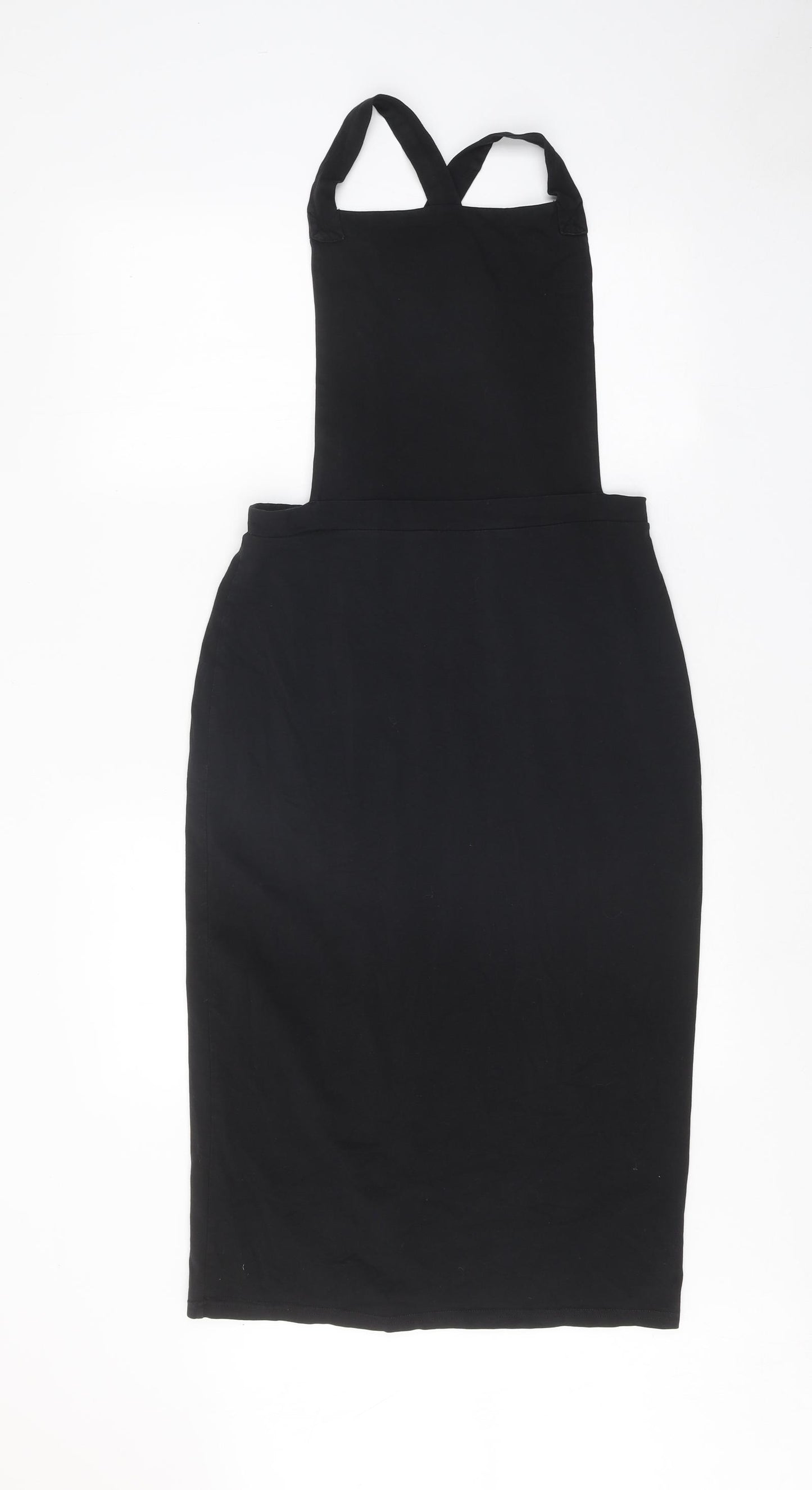 ASOS Womens Black Polyester Pinafore/Dungaree Dress Size 14 Square Neck Pullover