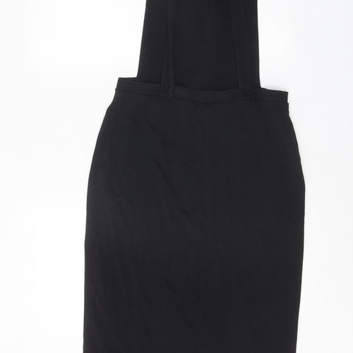 ASOS Womens Black Polyester Pinafore/Dungaree Dress Size 14 Square Neck Pullover