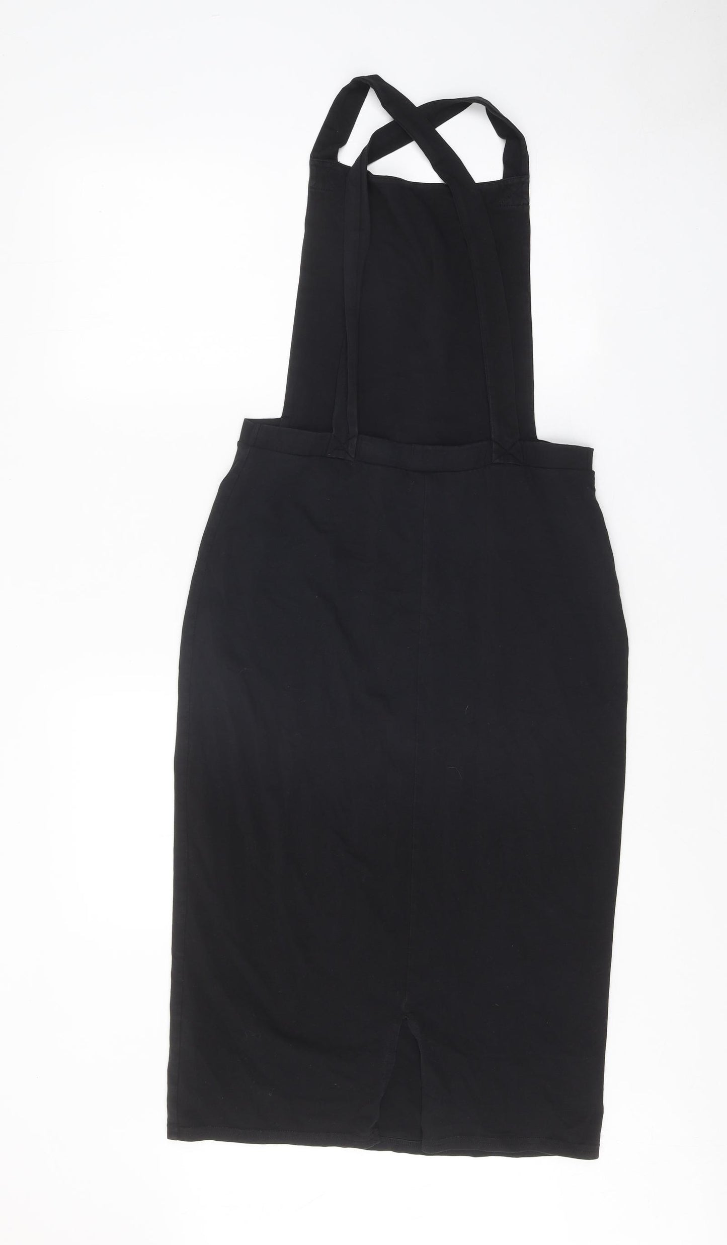 ASOS Womens Black Polyester Pinafore/Dungaree Dress Size 14 Square Neck Pullover