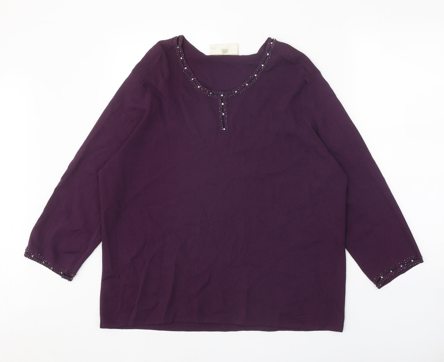Ann Harvey Womens Purple Viscose Basic Blouse Size 20 Scoop Neck