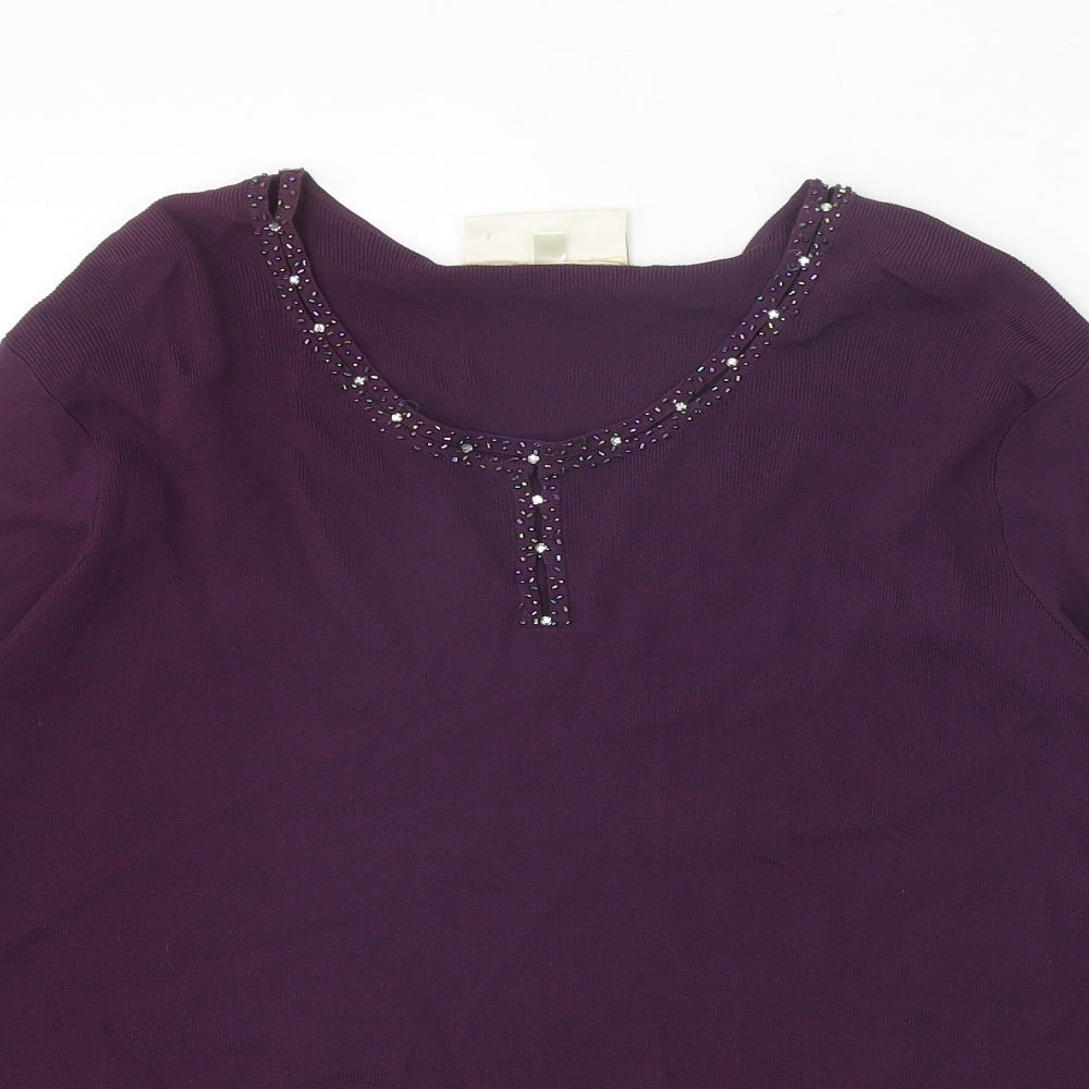 Ann Harvey Womens Purple Viscose Basic Blouse Size 20 Scoop Neck
