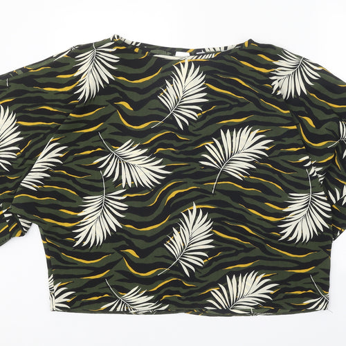 Dorothy Perkins Womens Green Geometric Polyester Basic T-Shirt Size 12 Boat Neck - Leaf Print