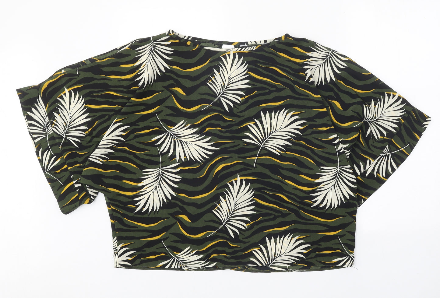 Dorothy Perkins Womens Green Geometric Polyester Basic T-Shirt Size 12 Boat Neck - Leaf Print