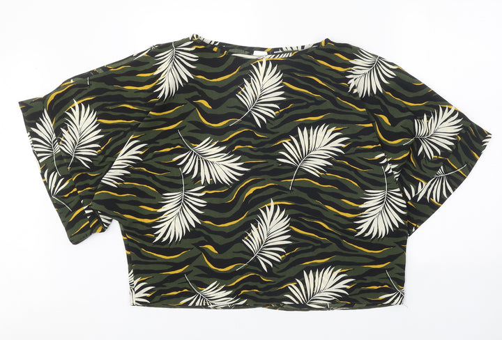Dorothy Perkins Womens Green Geometric Polyester Basic T-Shirt Size 12 Boat Neck - Leaf Print