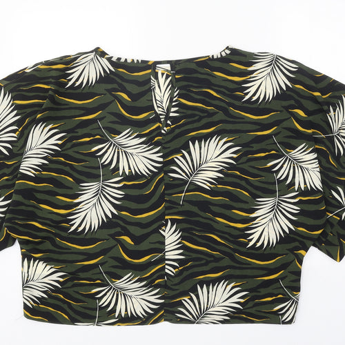 Dorothy Perkins Womens Green Geometric Polyester Basic T-Shirt Size 12 Boat Neck - Leaf Print