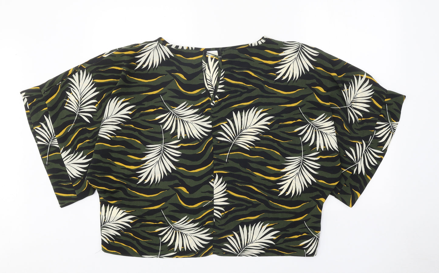 Dorothy Perkins Womens Green Geometric Polyester Basic T-Shirt Size 12 Boat Neck - Leaf Print