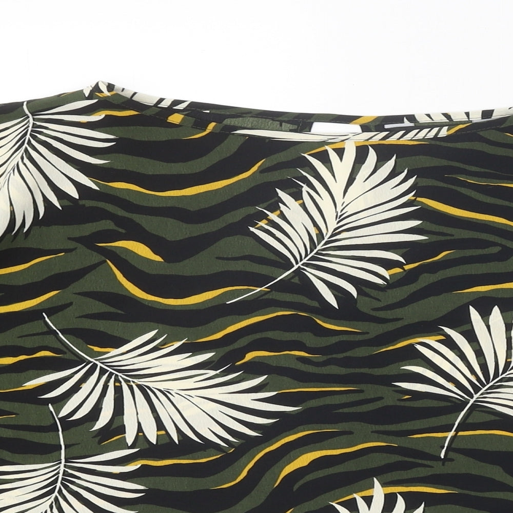 Dorothy Perkins Womens Green Geometric Polyester Basic T-Shirt Size 12 Boat Neck - Leaf Print