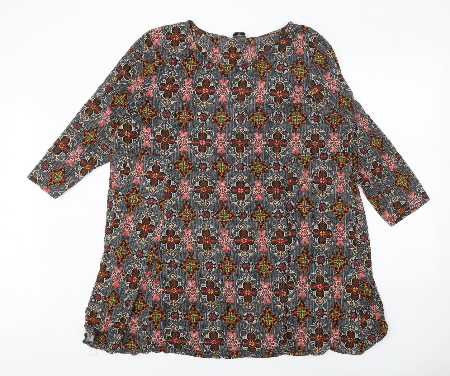 TU Womens Grey Geometric Viscose A-Line Size 22 Round Neck Pullover