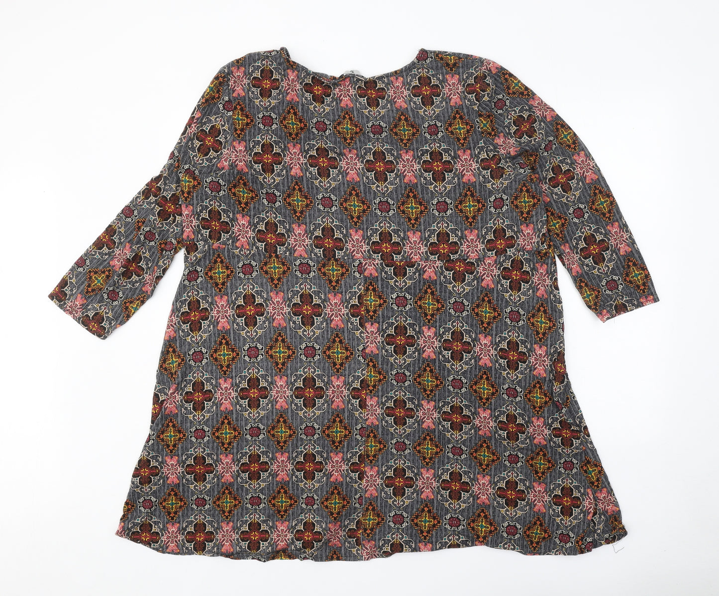 TU Womens Grey Geometric Viscose A-Line Size 22 Round Neck Pullover