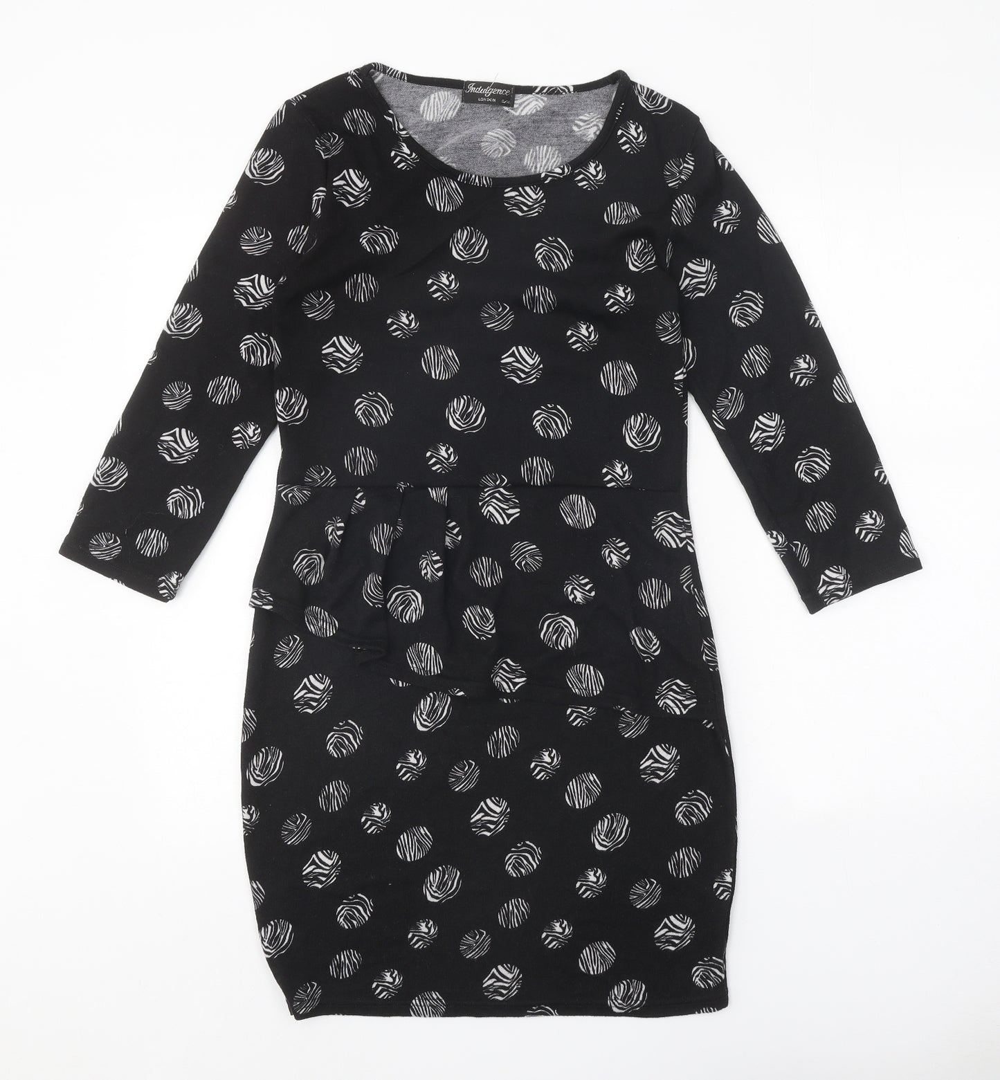 Indulgence Womens Black Geometric Wool A-Line Size S Round Neck Pullover
