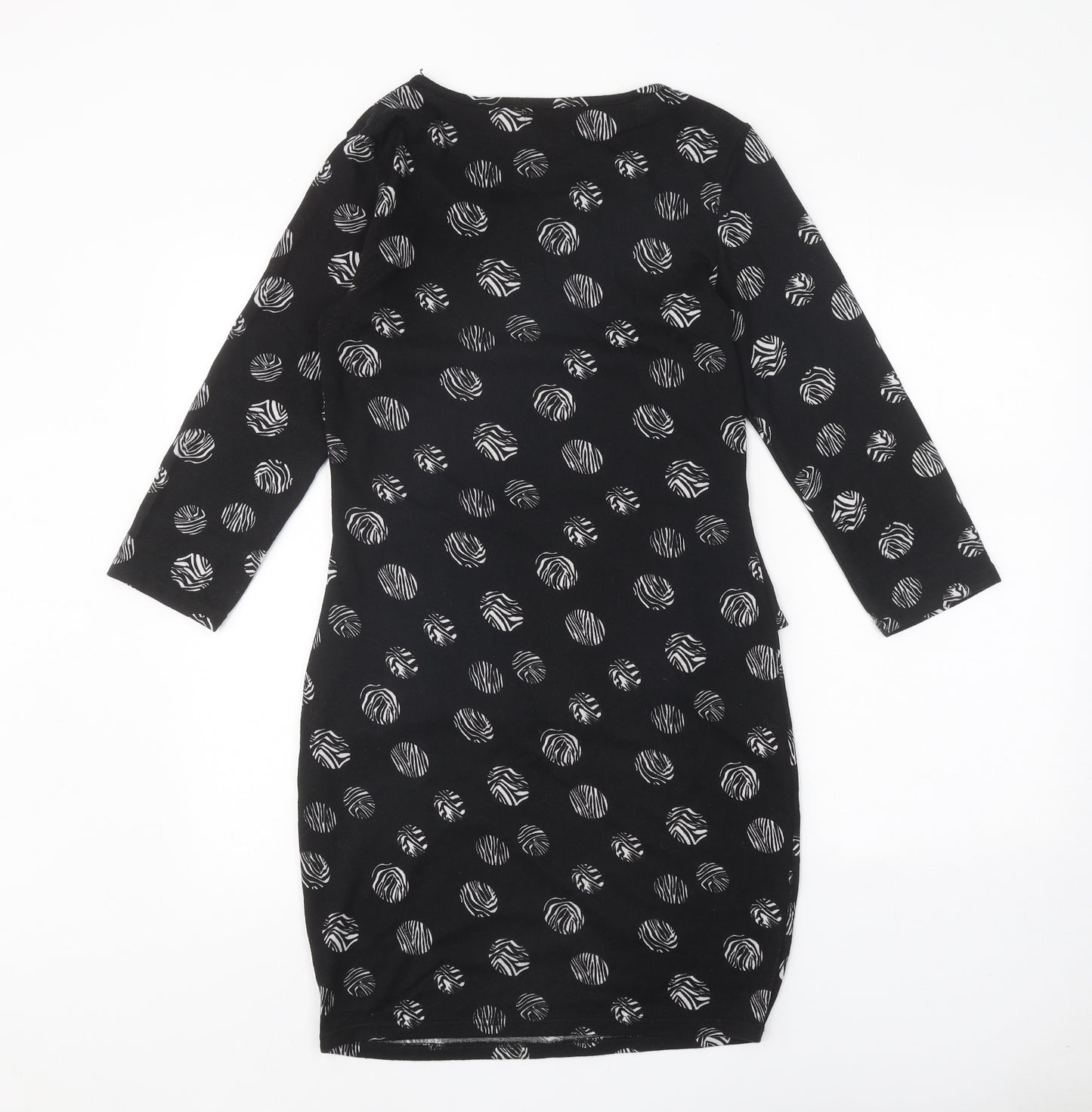 Indulgence Womens Black Geometric Wool A-Line Size S Round Neck Pullover