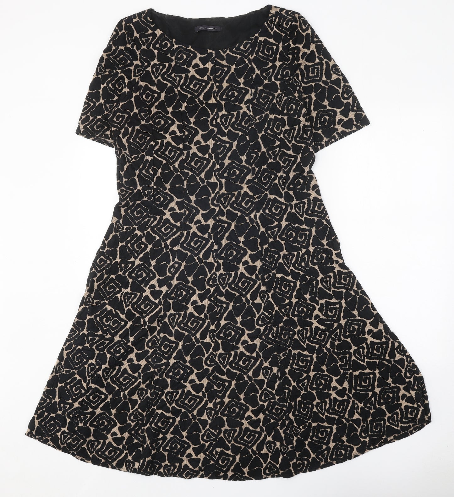 Marks and Spencer Womens Black Geometric Polyester Fit & Flare Size 14 Round Neck Pullover