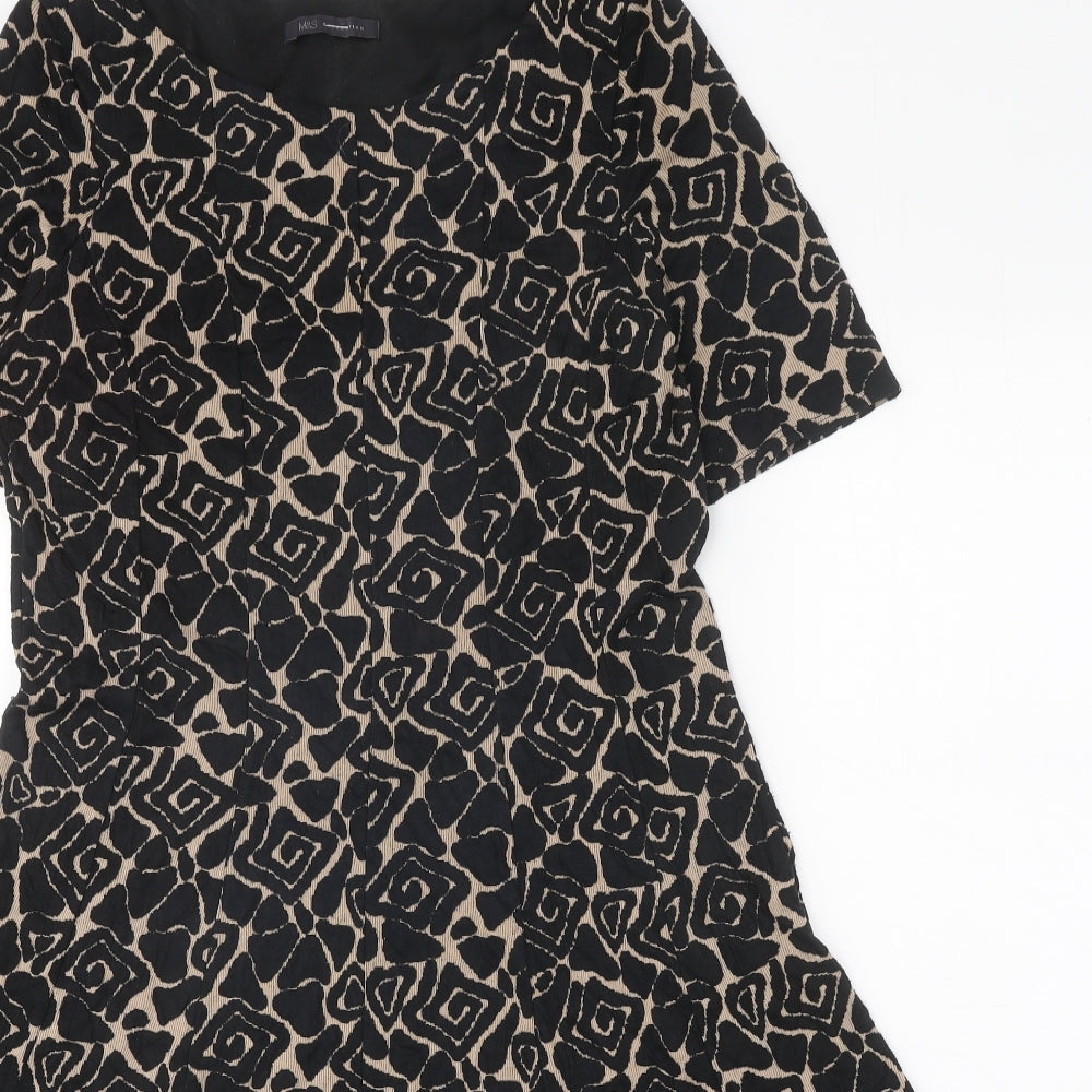 Marks and Spencer Womens Black Geometric Polyester Fit & Flare Size 14 Round Neck Pullover