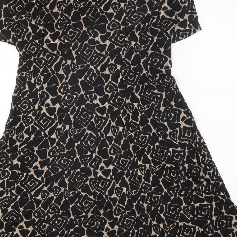 Marks and Spencer Womens Black Geometric Polyester Fit & Flare Size 14 Round Neck Pullover