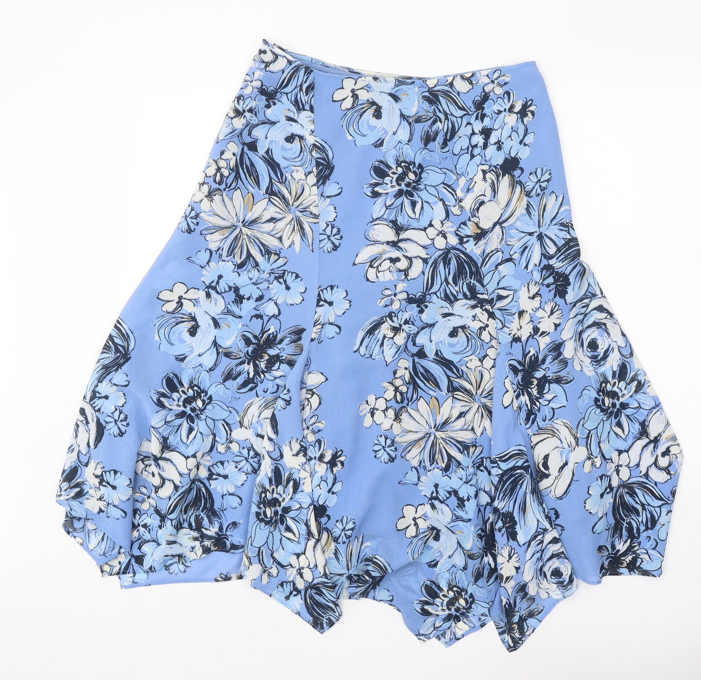 Emma James Womens Blue Floral Polyester Swing Skirt Size 8 Zip