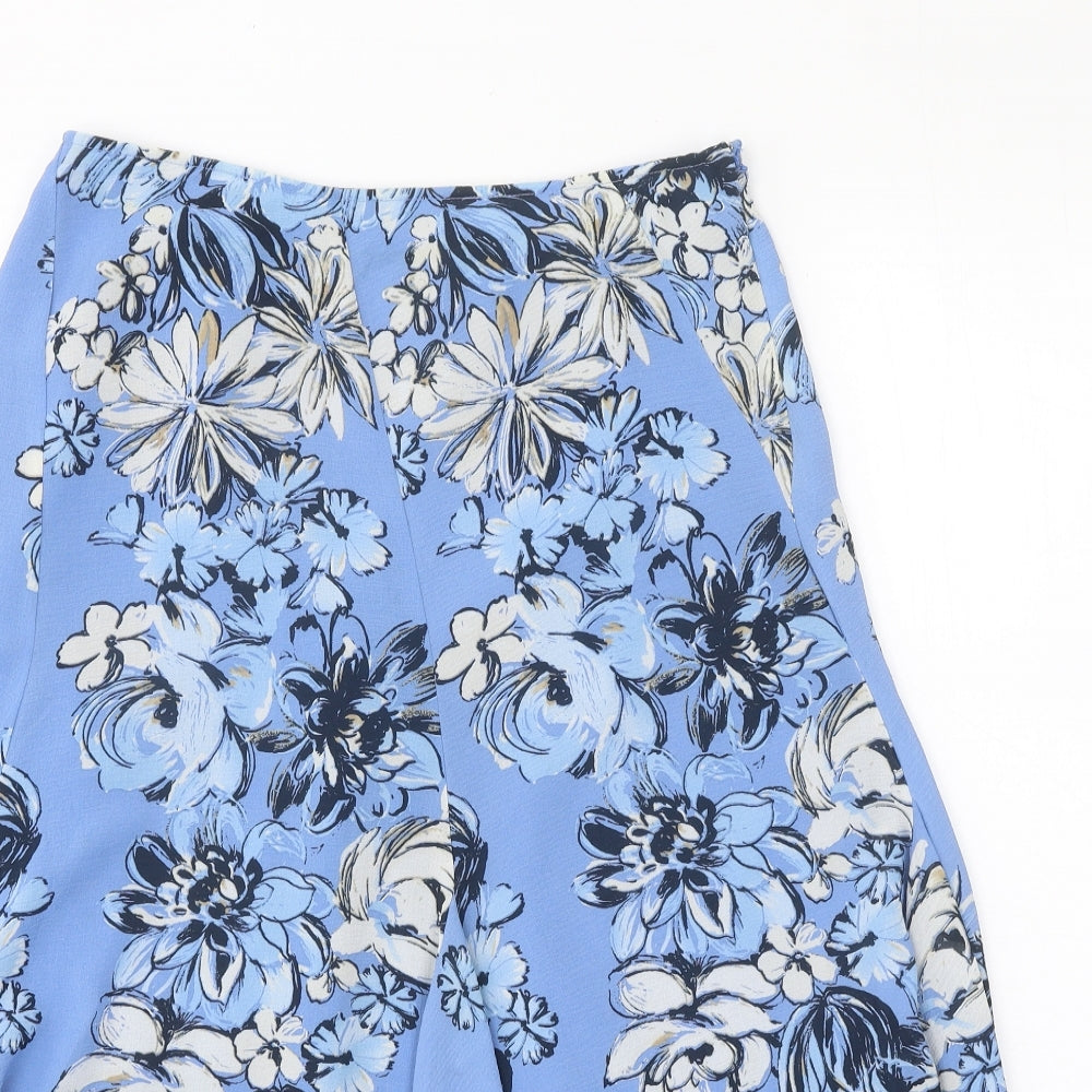 Emma James Womens Blue Floral Polyester Swing Skirt Size 8 Zip
