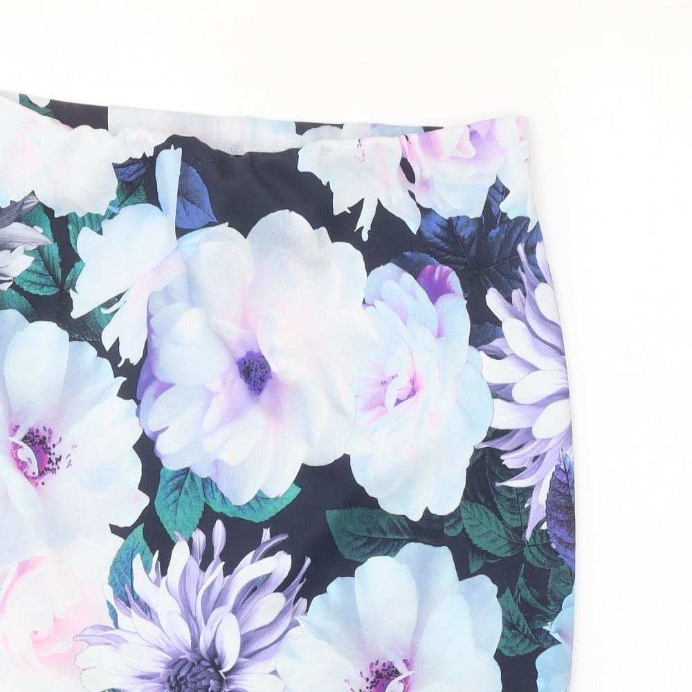 Roman Womens Blue Floral Polyester Straight & Pencil Skirt Size 16