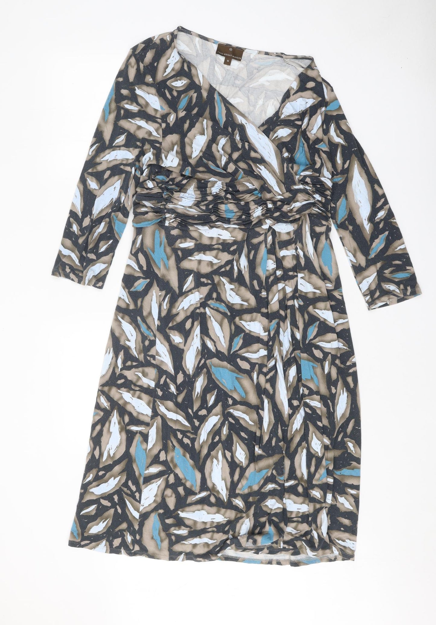 Fenn Wright Manson Womens Black Geometric Viscose A-Line Size 16 V-Neck Pullover