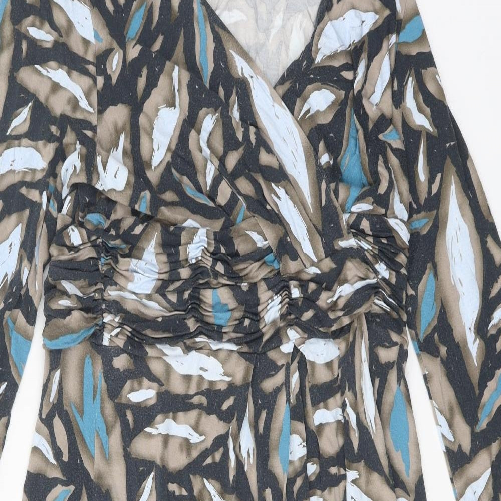 Fenn Wright Manson Womens Black Geometric Viscose A-Line Size 16 V-Neck Pullover