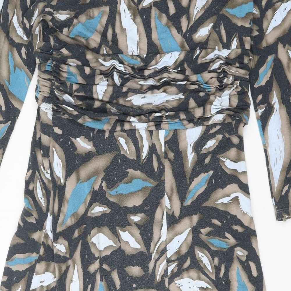 Fenn Wright Manson Womens Black Geometric Viscose A-Line Size 16 V-Neck Pullover