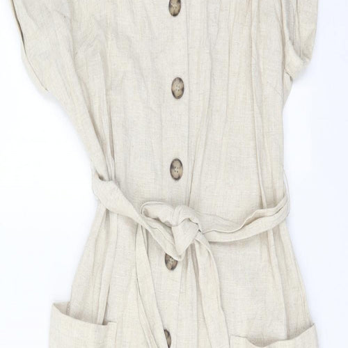 H&M Womens Beige Linen Jumpsuit One-Piece Size 10 Button