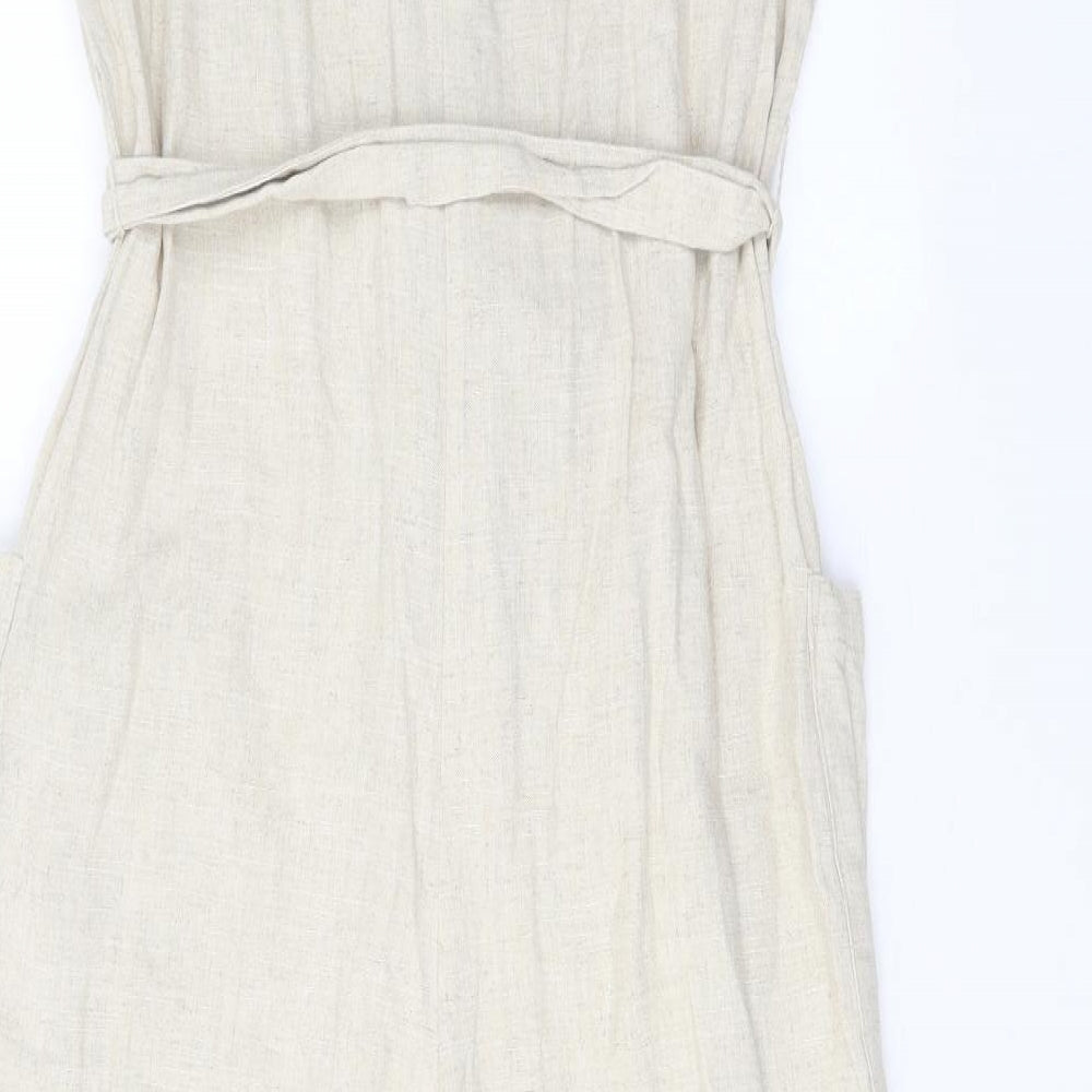H&M Womens Beige Linen Jumpsuit One-Piece Size 10 Button