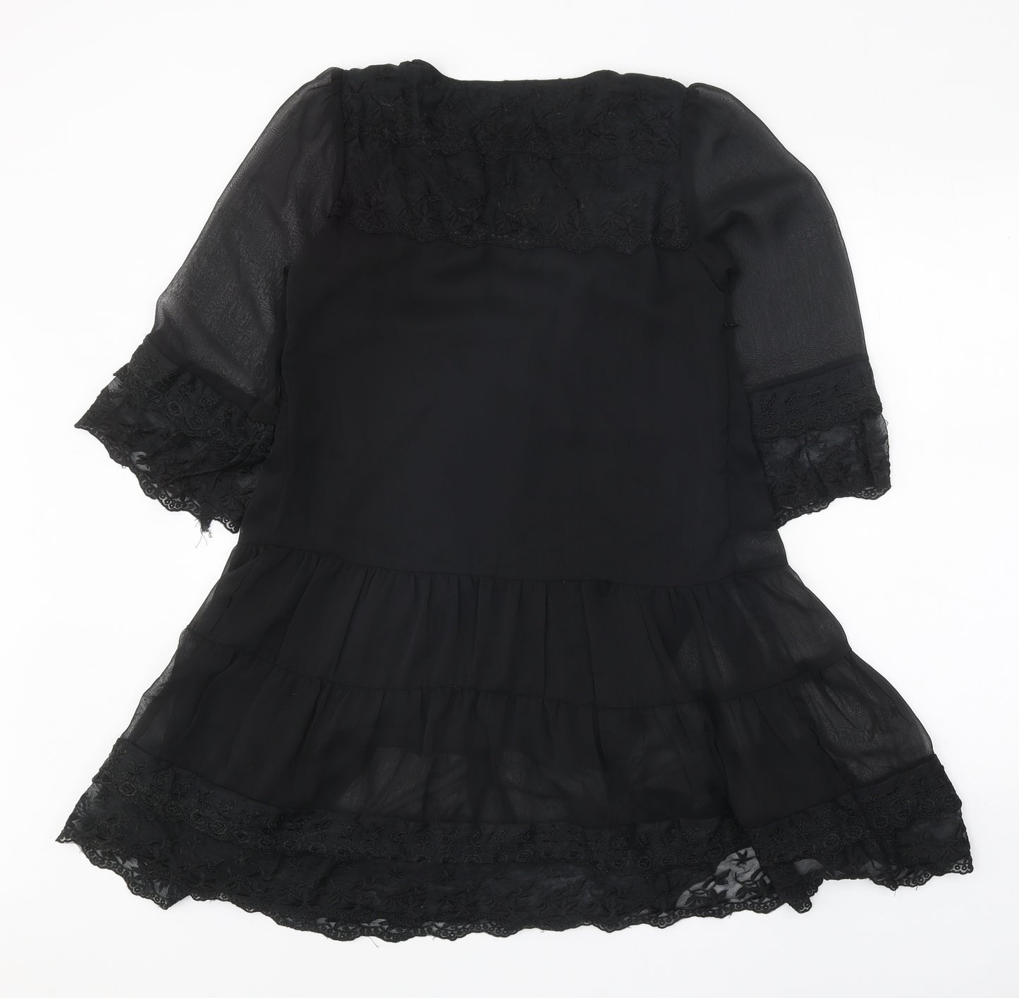 Ravi Famous Womens Black Polyester Fit & Flare Size M V-Neck Zip