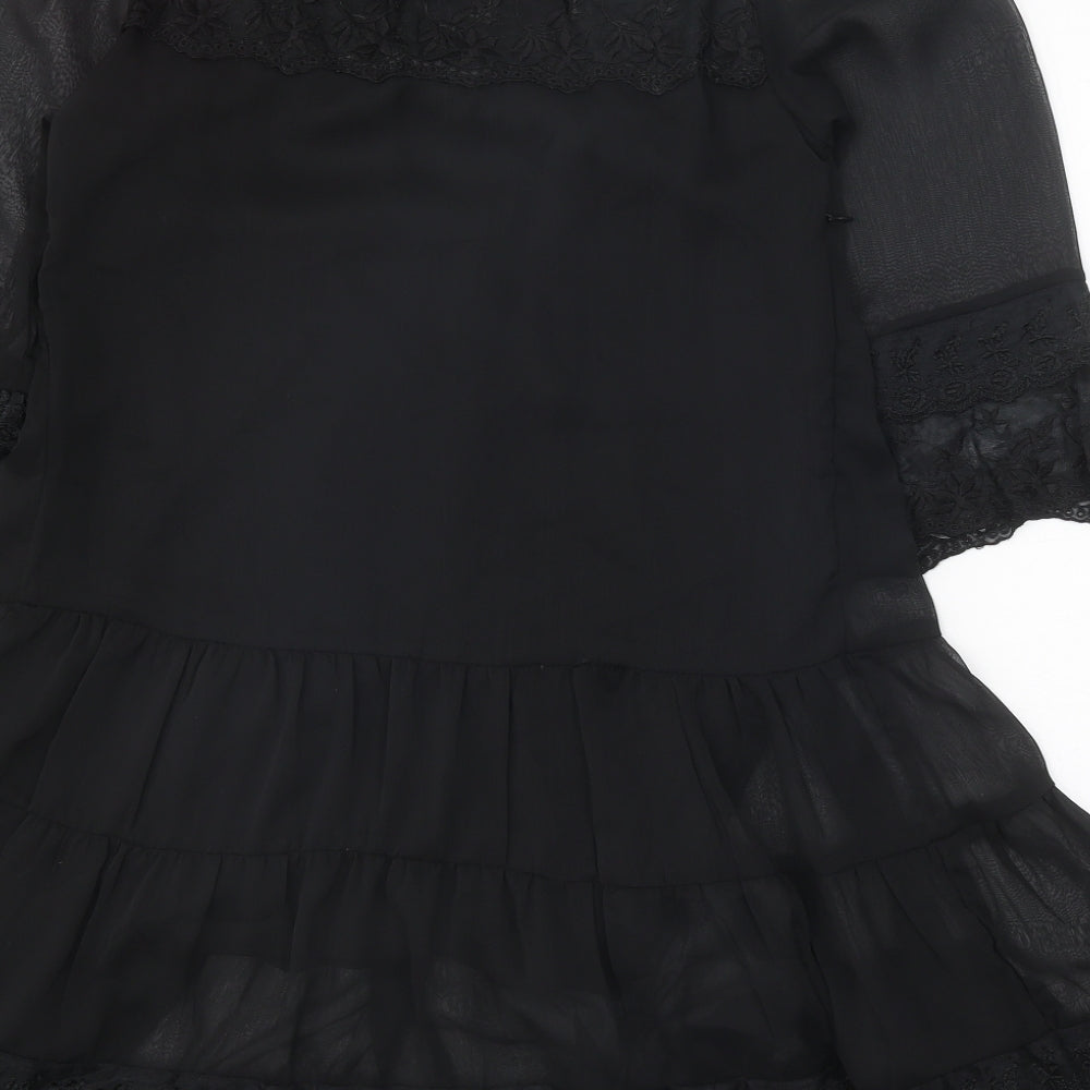 Ravi Famous Womens Black Polyester Fit & Flare Size M V-Neck Zip