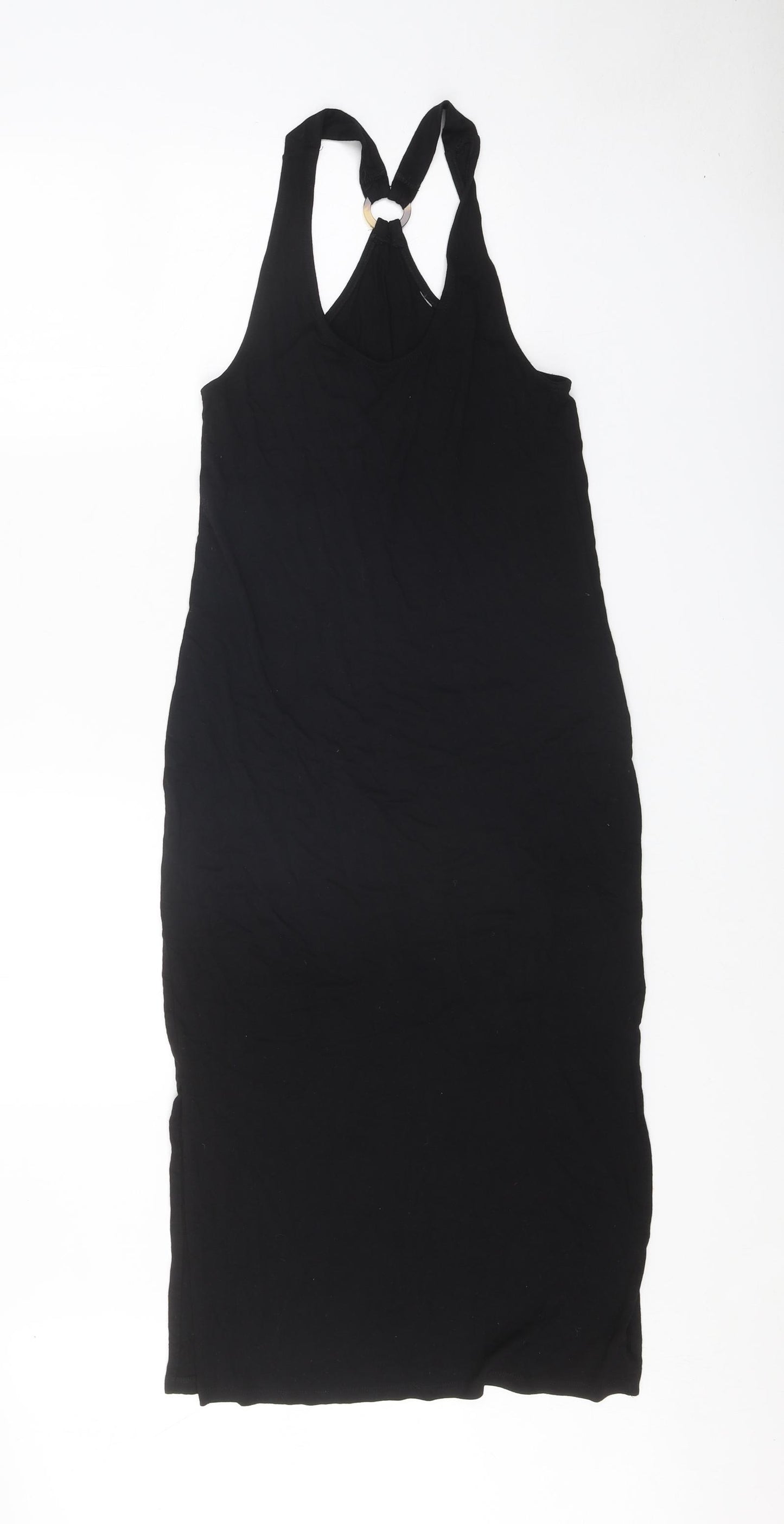 Preworn Womens Black Polyester Tank Dress One Size Scoop Neck Pullover