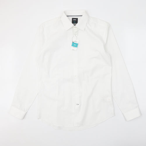 Burton Mens White 100% Cotton Dress Shirt Size M Collared Button