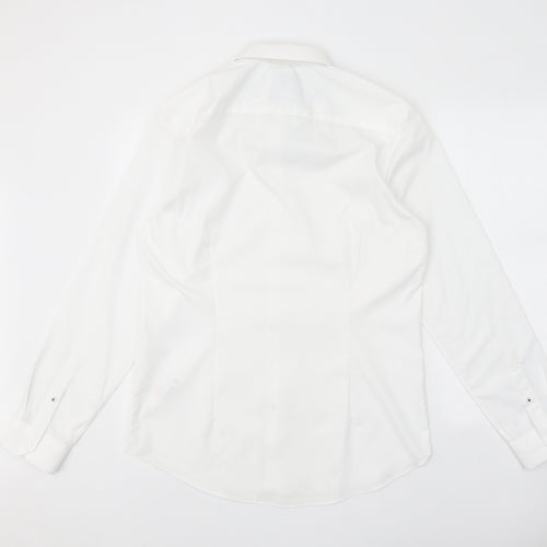 Burton Mens White 100% Cotton Dress Shirt Size M Collared Button