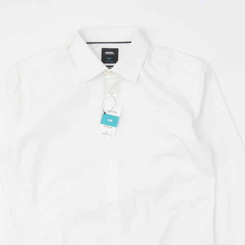 Burton Mens White 100% Cotton Dress Shirt Size M Collared Button