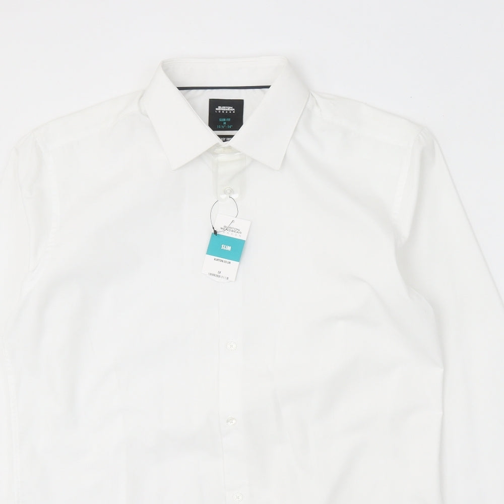 Burton Mens White 100% Cotton Dress Shirt Size M Collared Button