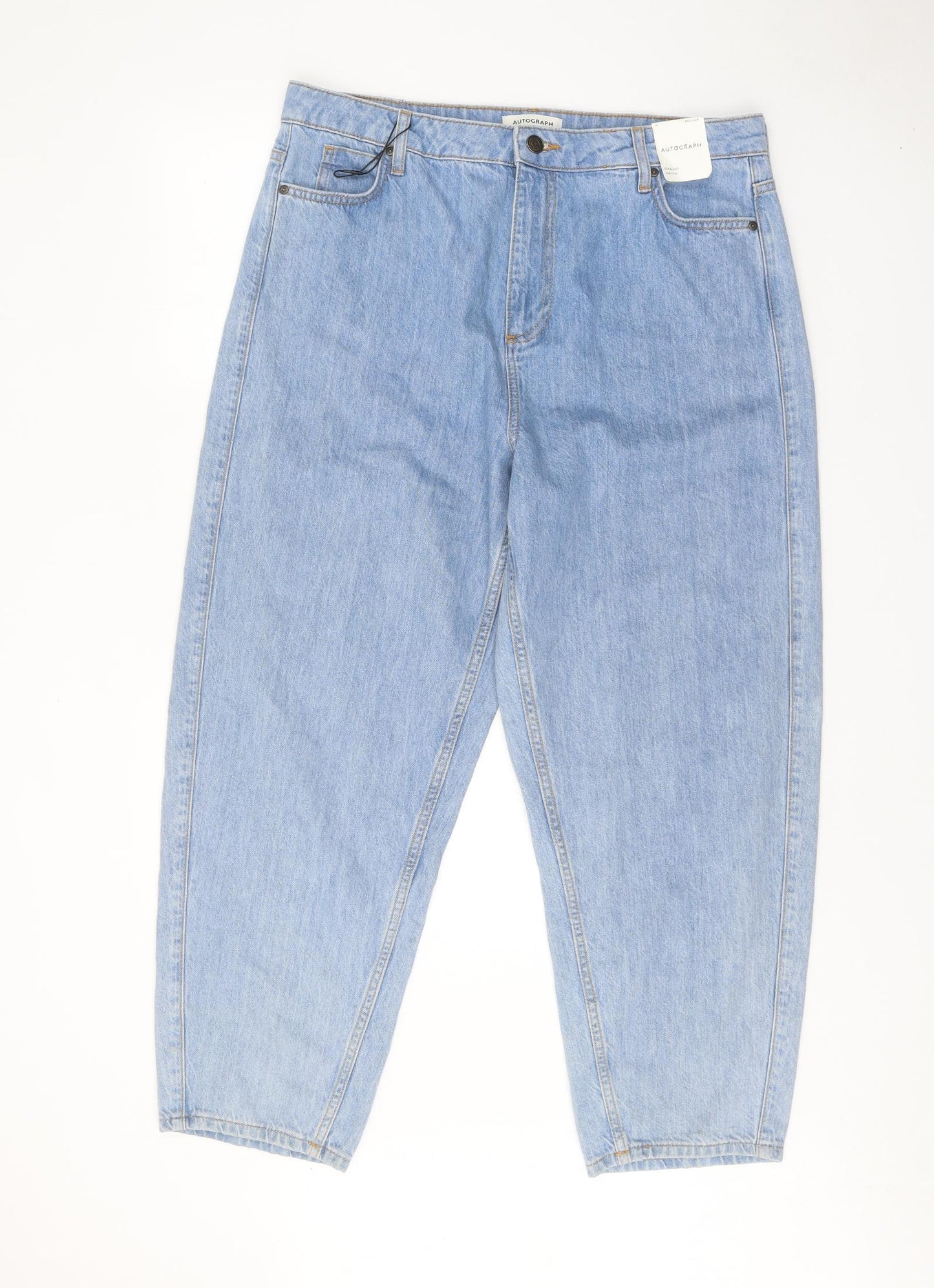 Autograph Womens Blue Cotton Straight Jeans Size 16 Regular Zip