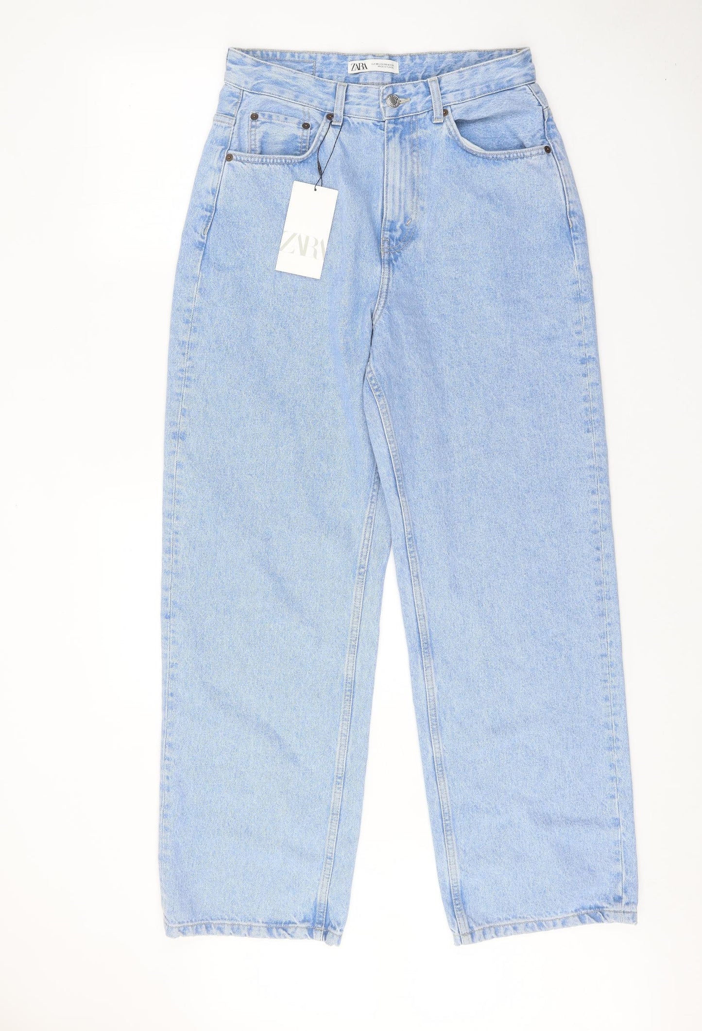 Zara Womens Blue Cotton Straight Jeans Size 10 Regular Zip