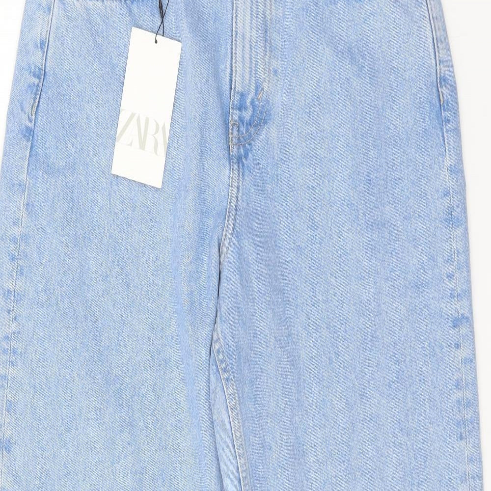 Zara Womens Blue Cotton Straight Jeans Size 10 Regular Zip