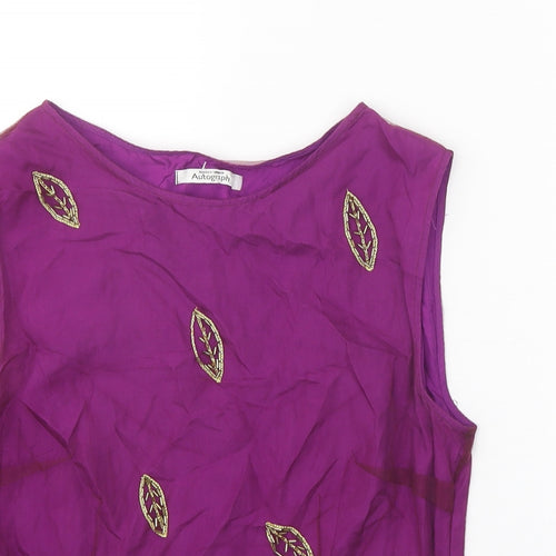 Autograph Womens Purple Geometric Polyester Basic Tank Size 10 Round Neck