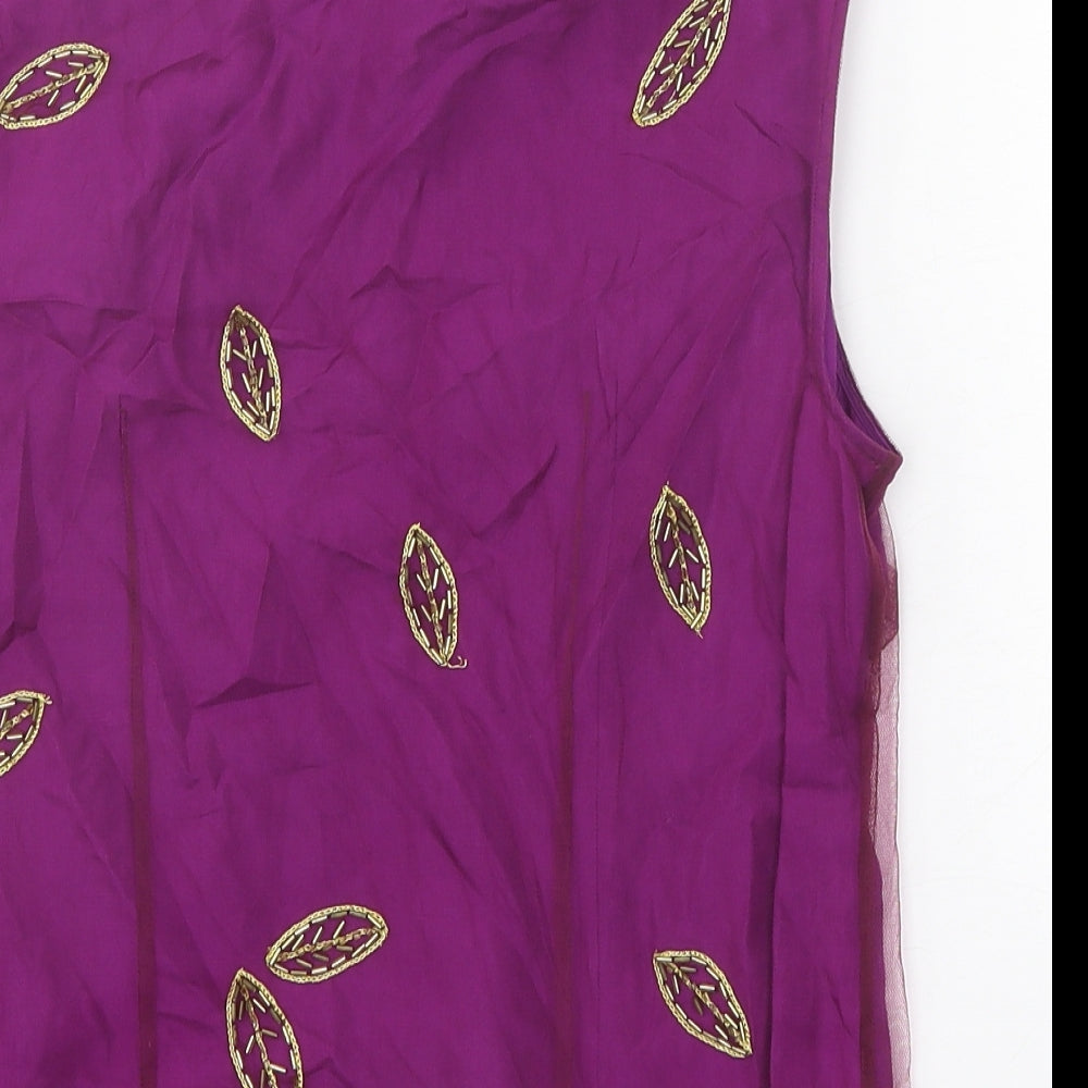 Autograph Womens Purple Geometric Polyester Basic Tank Size 10 Round Neck