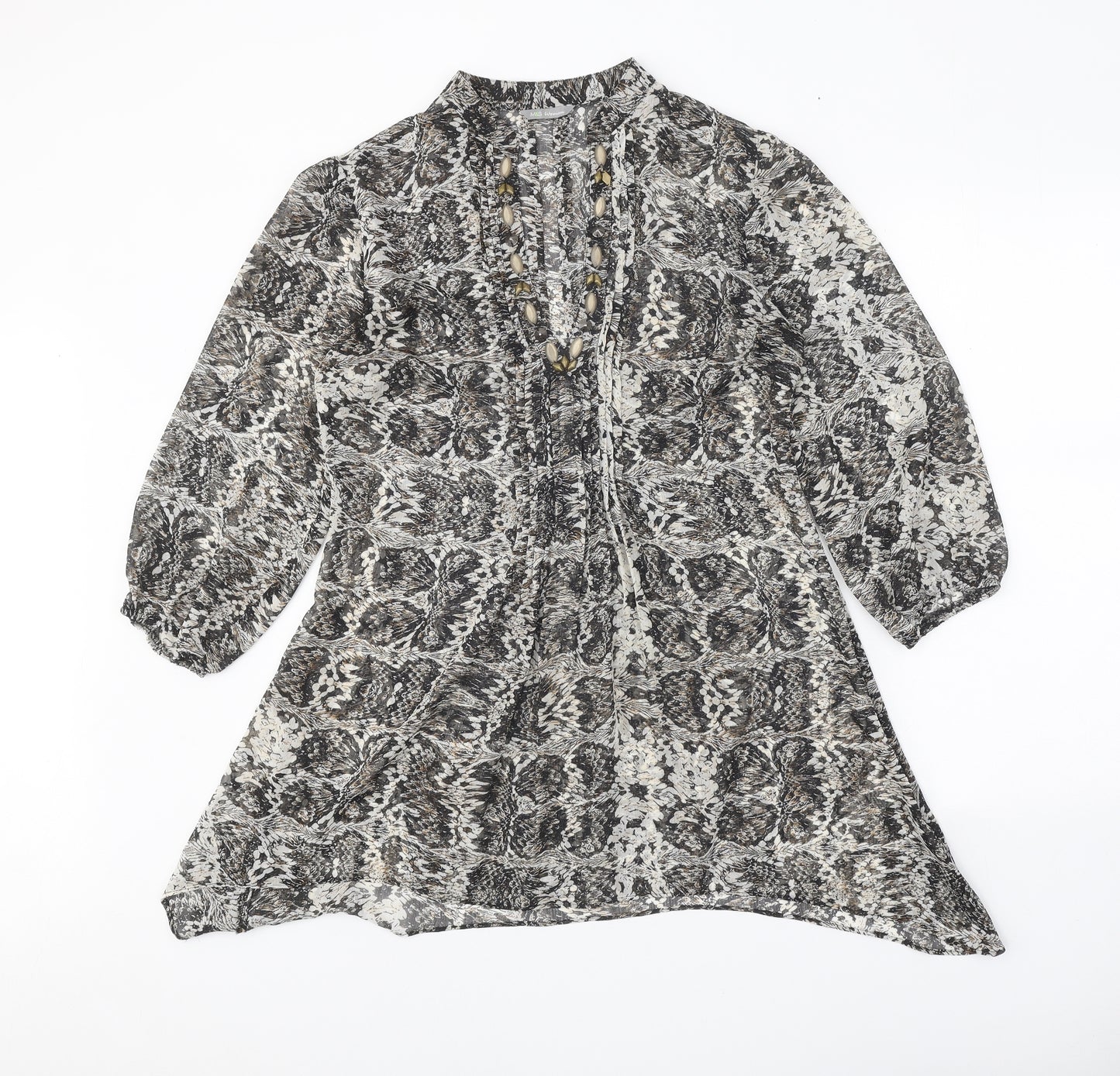 Marks and Spencer Womens Black Animal Print Polyester Trapeze & Swing Size 12 V-Neck Pullover - Snakeskin Pattern