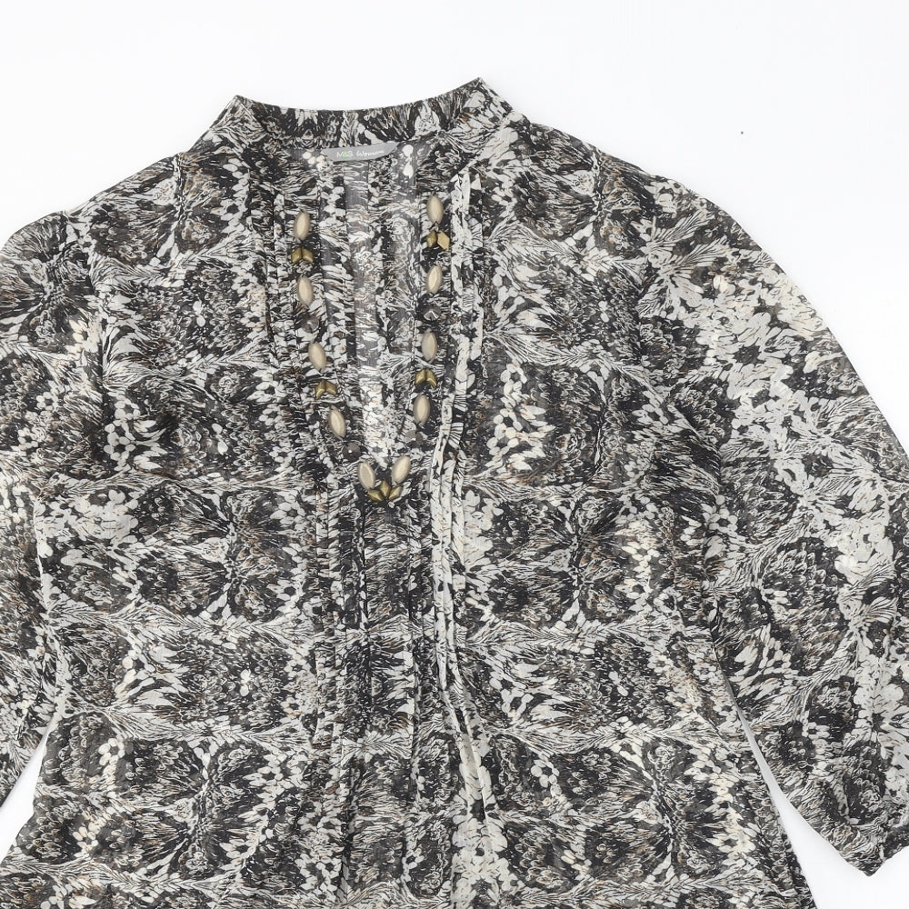 Marks and Spencer Womens Black Animal Print Polyester Trapeze & Swing Size 12 V-Neck Pullover - Snakeskin Pattern