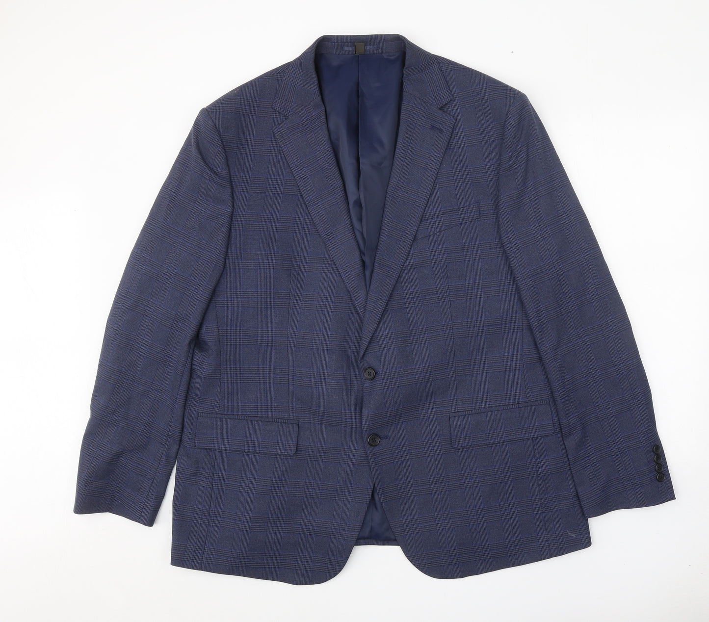 Marks and Spencer Mens Blue Plaid Polyester Jacket Suit Jacket Size XL Regular