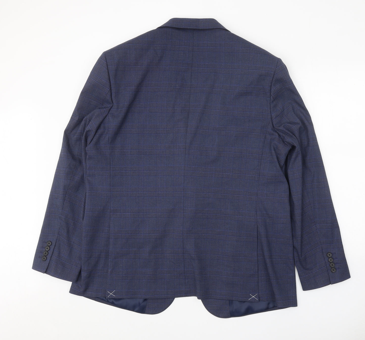 Marks and Spencer Mens Blue Plaid Polyester Jacket Suit Jacket Size XL Regular