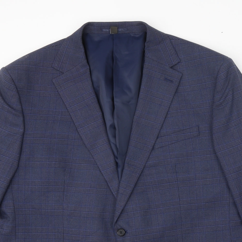Marks and Spencer Mens Blue Plaid Polyester Jacket Suit Jacket Size XL Regular