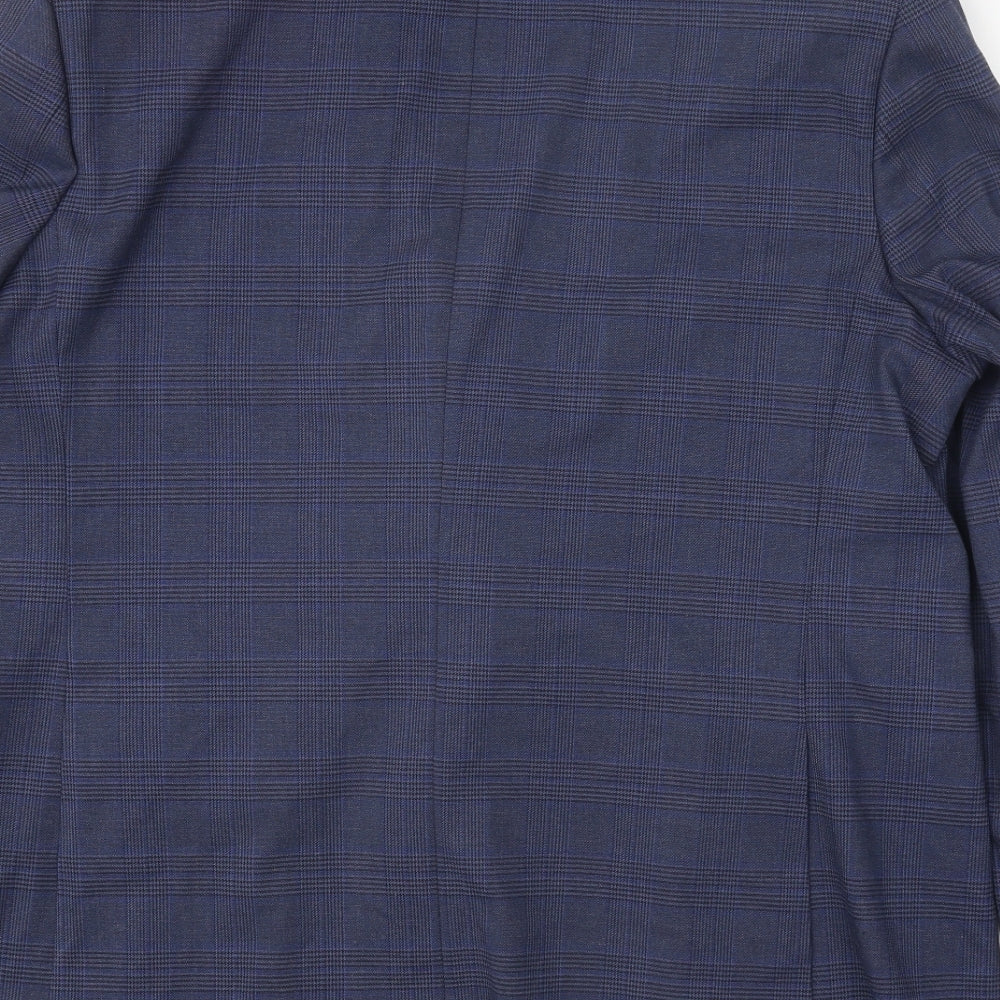 Marks and Spencer Mens Blue Plaid Polyester Jacket Suit Jacket Size XL Regular