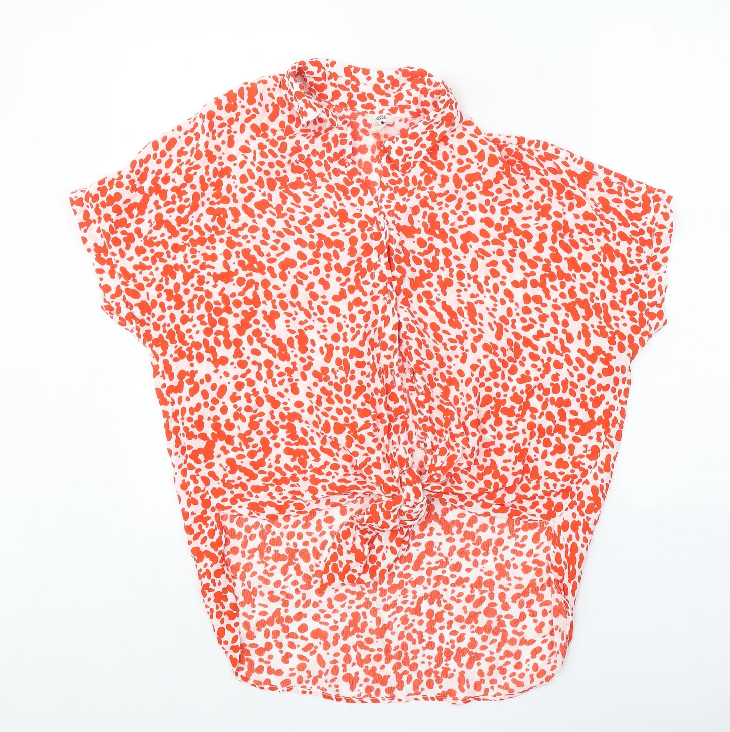 River Island Womens Red Geometric Viscose Basic Blouse Size 12 Collared