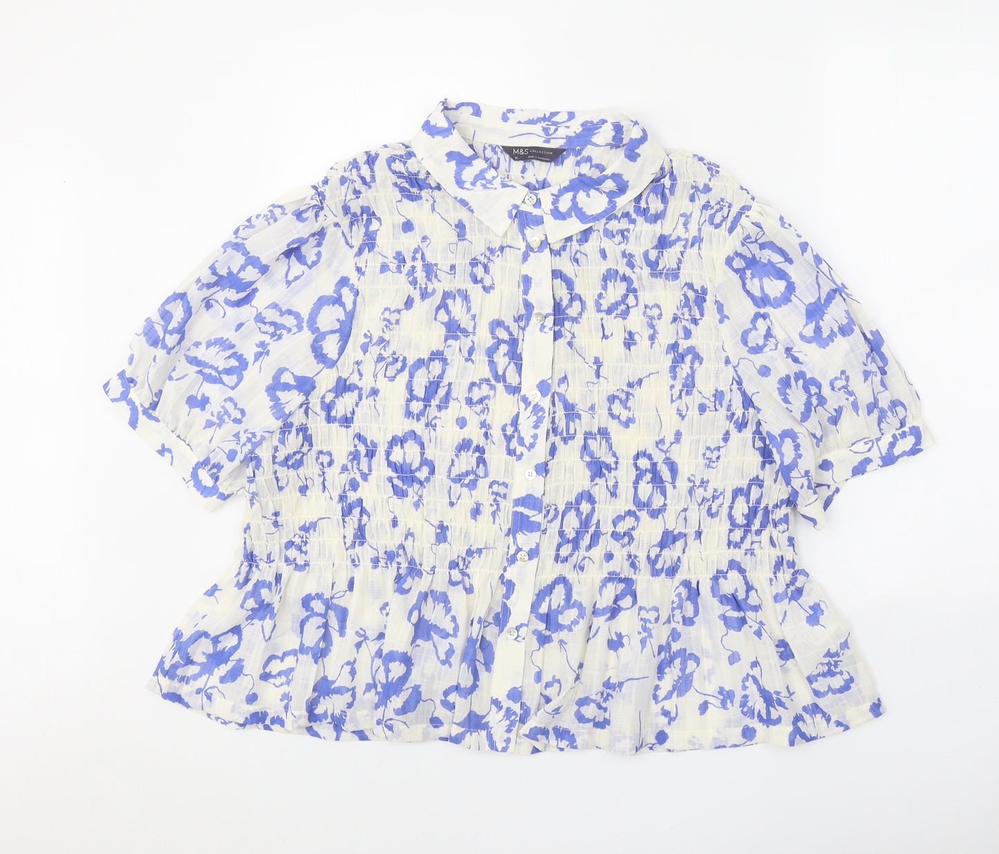 Marks and Spencer Womens White Geometric Polyester Basic Button-Up Size 20 Collared