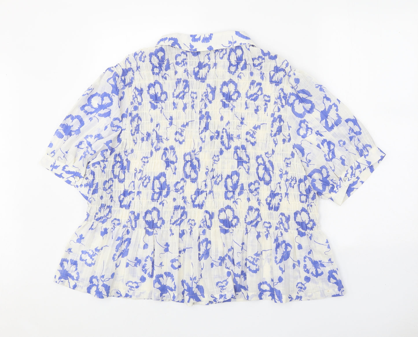 Marks and Spencer Womens White Geometric Polyester Basic Button-Up Size 20 Collared